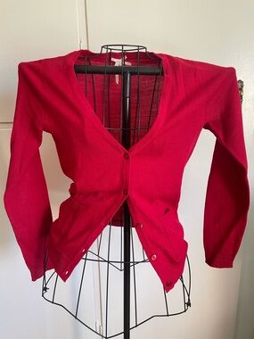 Red Women's Button Cardigan
